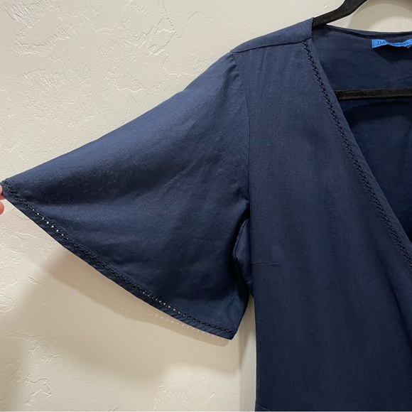 J.McLaughlin Aurora Linen Blend Navy True Wrap Dress Women’s Medium - Picture 6 of 15